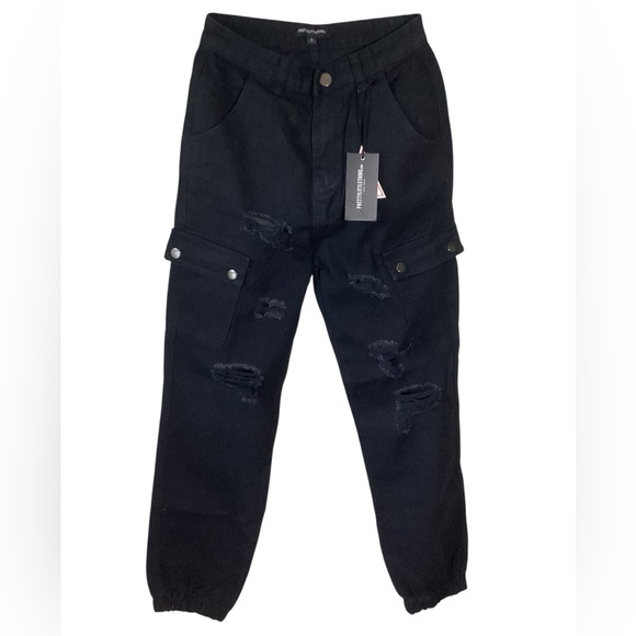 PrettyLittleThing Distressed Jogger Cargo Pants - Picture 1 of 14